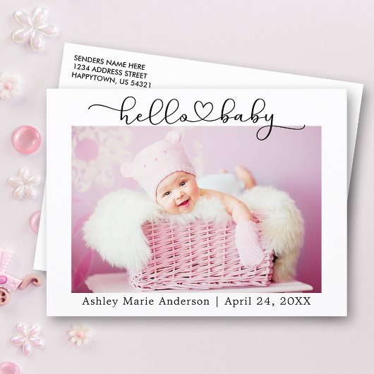 Moderne Calligrafie Script Hart Hallo Baby Briefkaart