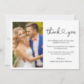 Moderne Calligrafie-script - Heart Photo Wedding Bedankkaart (Voorkant)