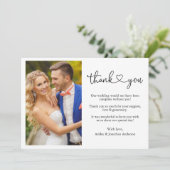 Moderne Calligrafie-script - Heart Photo Wedding Bedankkaart (Staand voorkant)