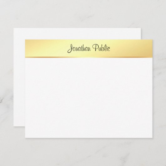 Moderne Calligrafie Script Naam Goud Wit Notitiekaartje (Voorkant / Achterkant)