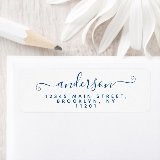 Moderne Calligrafie Script Navy Blue Achternaam Etiket (Insitu)