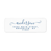 Moderne Calligrafie Script Navy Blue Achternaam Etiket (Voorkant)