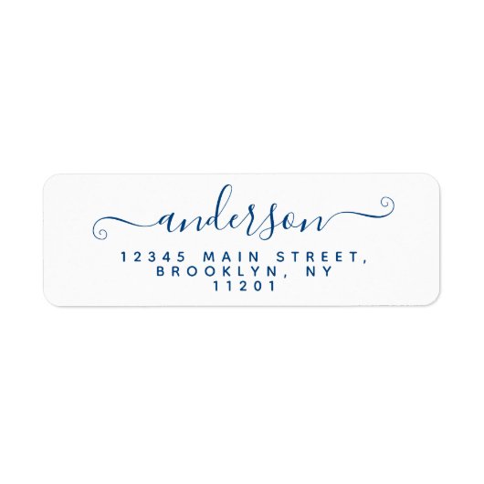 Moderne Calligrafie Script Navy Blue Achternaam Etiket (Voorkant)