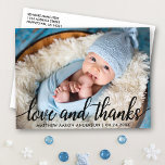 Moderne Calligrafie Script Nieuwe babyliefde en Be Briefkaart<br><div class="desc">Moderne kalligrafie Manuscript Nieuwe Baby Love en Bedankt Foto Dank u Briefkaart</div>