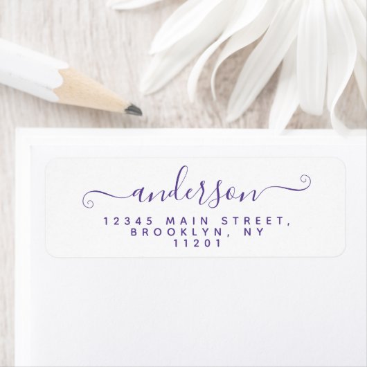 Moderne Calligrafie Script Paarse Violet Achternaa Etiket (Insitu)