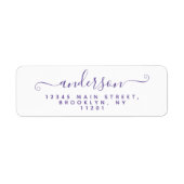 Moderne Calligrafie Script Paarse Violet Achternaa Etiket (Voorkant)