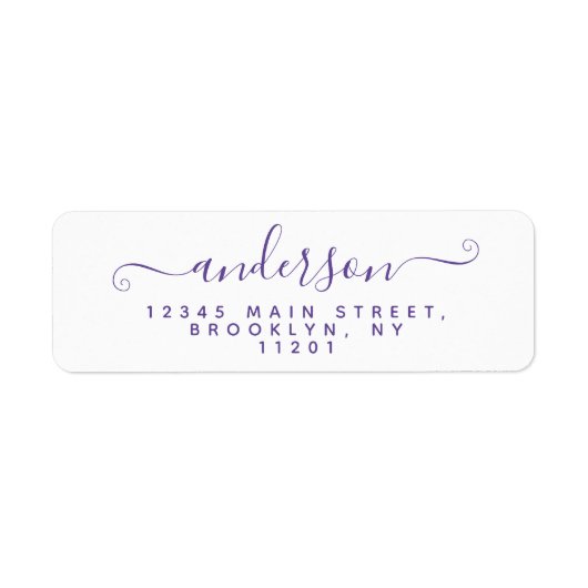 Moderne Calligrafie Script Paarse Violet Achternaa Etiket (Voorkant)
