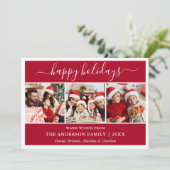 Moderne Calligrafie Script Red 3 Foto Feestdagenkaart (Staand voorkant)