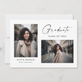 Moderne Calligrafie Script Twee Foto Afstuderen Aankondiging (Voorkant)