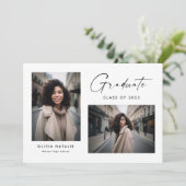 Moderne Calligrafie Script Twee Foto Afstuderen Aankondiging (Staand voorkant)