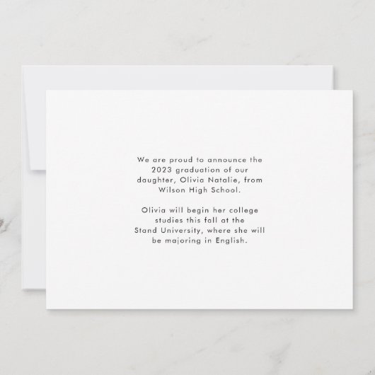 Moderne Calligrafie Script Twee Foto Afstuderen Aankondiging (Achterkant)