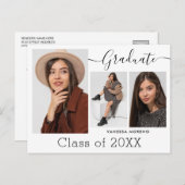 Moderne Calligrafie Script White 3 Photo Afstudere Briefkaart (Voorkant / Achterkant)