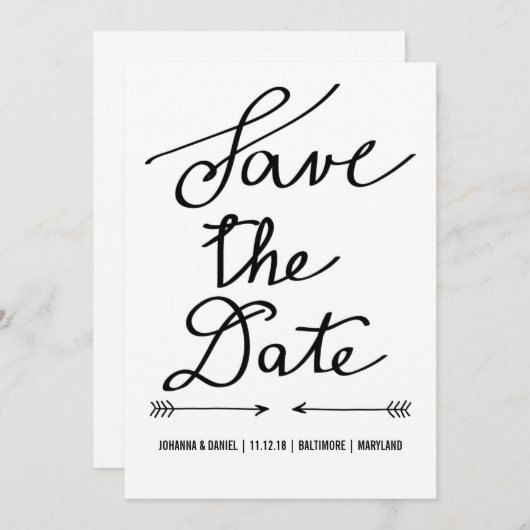 Moderne Calligrafie-scriptweduwen slaan de datum o Save The Date (Voorkant / Achterkant)