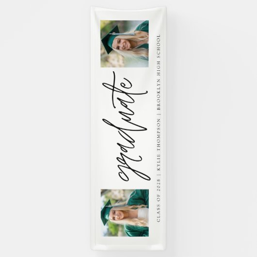 Moderne Calligrafie Twee Foto Afstuderen Spandoek (Verticaal)