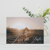 Moderne  Calligrafie Twee Foto Save The Date (Staand voorkant)