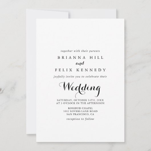 Moderne Calligrafie voor en achter bruiloft Kaart (Voorkant)