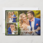 Moderne Calligrafie Weddenschap 3 Foto Collage Bedankkaart (Voorkant)