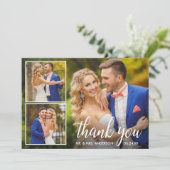 Moderne Calligrafie Weddenschap 3 Foto Collage Bedankkaart (Staand voorkant)