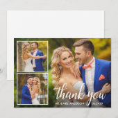 Moderne Calligrafie Weddenschap 3 Foto Collage Bedankkaart (Voorkant / Achterkant)