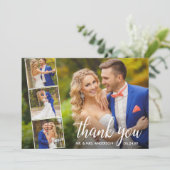 Moderne Calligrafie Weddenschap 4 Foto Collage Bedankkaart (Staand voorkant)