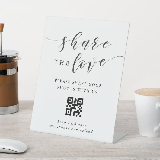 Moderne Calligrafie Weddenschap Deel de Liefde QR- Reclamebord Met Voetstuk (Insitu)