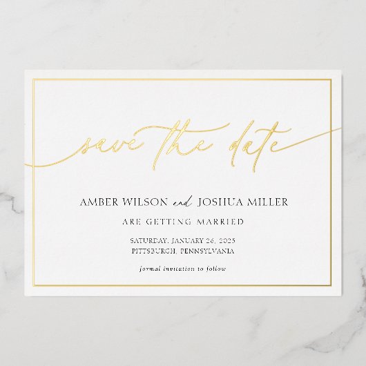 Moderne Calligrafie Weddenschap Opslaan Datum Folie Uitnodiging (Voorkant)