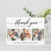 Moderne Calligrafie Wedding 3 Foto Bedankkaart (Staand voorkant)