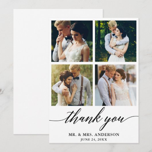 Moderne Calligrafie Wedding 4 Foto Bedankkaart (Voorkant / Achterkant)