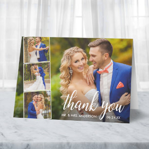 Moderne Calligrafie Wedding 4 Foto Collage Note Bedankkaart