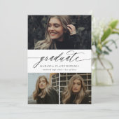 Moderne Calligrafie White Three Photo Afstuderen Kaart (Staand voorkant)