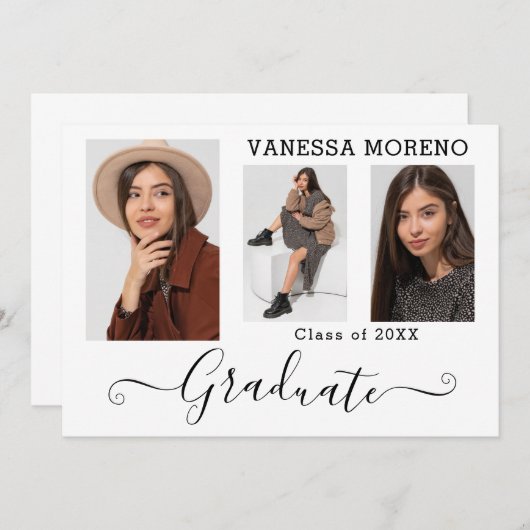 Moderne Calligrafiescript 3 het Witte Afstuderen v Aankondiging (Voorkant / Achterkant)