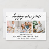 Moderne Calligrafiescript Gelukkig Nieuwjaar 3 Fot Feestdagenkaart (Voorkant)