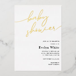 Moderne Calligraphy Baby Shower Folie Uitnodiging