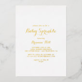 Moderne Calligraphy Baby Sprinkle Goud Folie Uitnodiging (Voorkant)