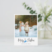 Moderne Calligraphy Blauwe Handschoenen Foto Feestdagenkaart (Staand voorkant)