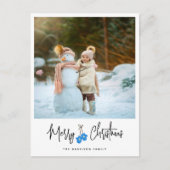 Moderne Calligraphy Blauwe Handschoenen Foto Feestdagenkaart (Voorkant)