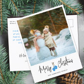 Moderne Calligraphy Blauwe Handschoenen Foto Feestdagenkaart