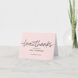 Moderne Calligraphy Bruidsdouche Roze Roze Vouwkaa Bedankkaart