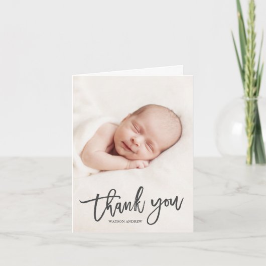 Moderne Calligraphy Foto Baby Bedankkaart (Voorkant)