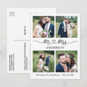 Moderne Calligraphy Hart 4 Foto Huwelijk Bedankt Briefkaart (Voorkant / Achterkant)