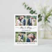 Moderne Calligraphy Hart 4 Foto Huwelijk Bedankt Briefkaart (Staand voorkant)
