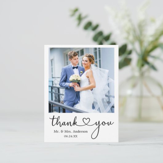 Moderne Calligraphy Hart Dank Je Trouwdag Briefkaart (Staand voorkant)