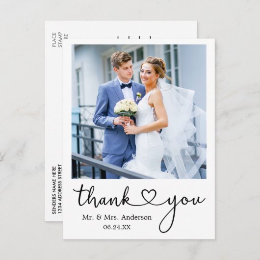 Moderne Calligraphy Hart Dank U Huwelijk Briefkaart (Voorkant / Achterkant)