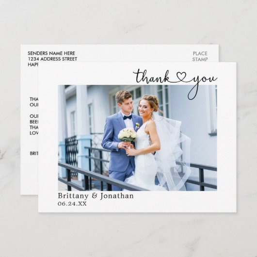 Moderne Calligraphy Hart Trouw Dank Je Briefkaart (Voorkant / Achterkant)