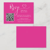 Moderne Calligraphy Hart Trouw QR RSVP Heet Roze Informatiekaartje (Voorkant / Achterkant)