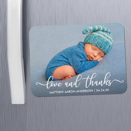 Moderne Calligraphy Liefde en Dank Baby Magneet