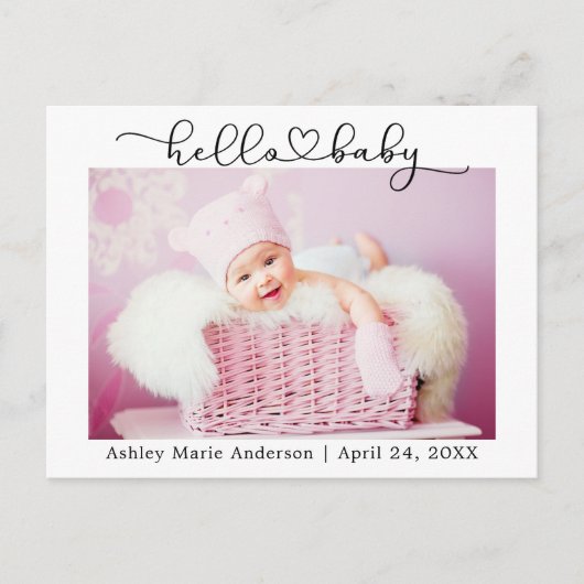 Moderne Calligraphy Script Hart Hello Baby Briefkaart (Voorkant)