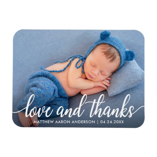 Moderne Calligraphy Script Nieuwe Baby Liefde Dank Magneet (Horizontaal)