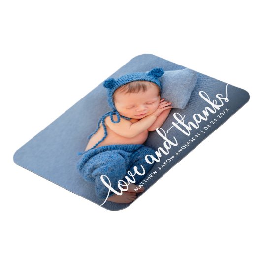 Moderne Calligraphy Script Nieuwe Baby Liefde Dank Magneet (Linkerzijde)