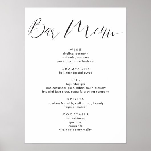 Moderne Calligraphy Script Trouw Drankjes Bar Menu Poster (Voorkant)